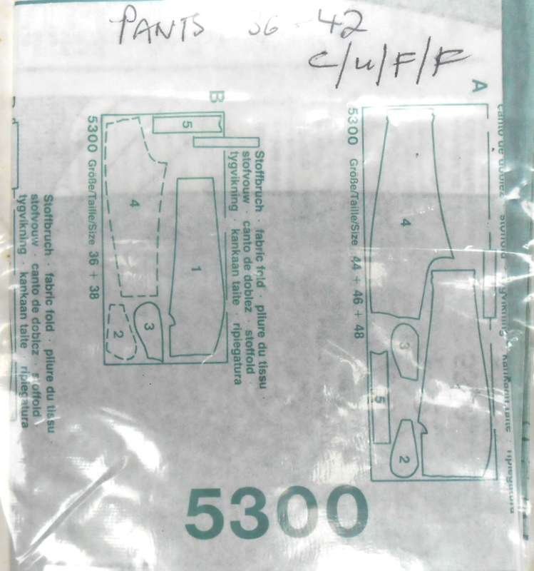 BURDA 5300 PANTS SIZE 36-42 COMPLETE-UNCUT-F/FOLDED- NO COVER & INSTRUCTIONS