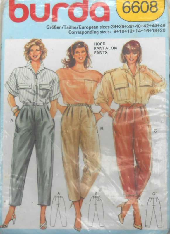 BURDA 6608 LADIES PANTS SIZE 8-10-12-14-16-18-20 COMPLETE-CUT TO 20