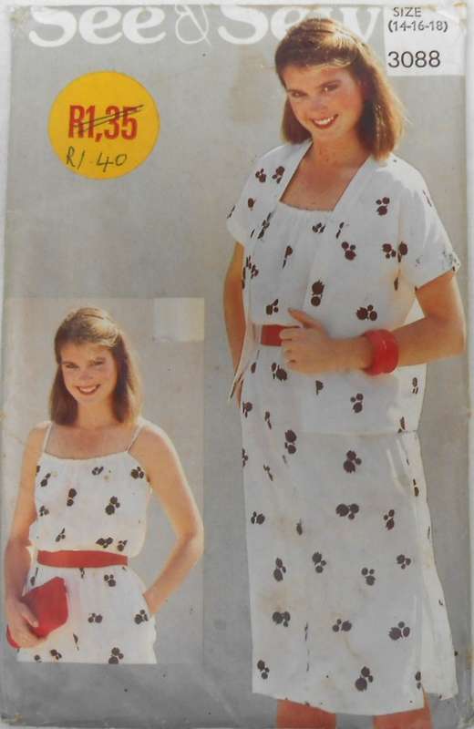 BUTTERICK 3088 STRAP DRESS-SHORT JACKET SIZE 14-16-18 COMPLETE-UNCUT-F/FOLDED