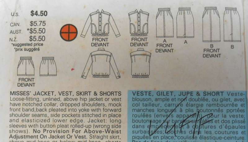 BUTTERICK 3300 JACKET-VEST-SHORTS-SKIRT SIZE 12-14-16 COMPLETE-UNCUT-F/FOLDED