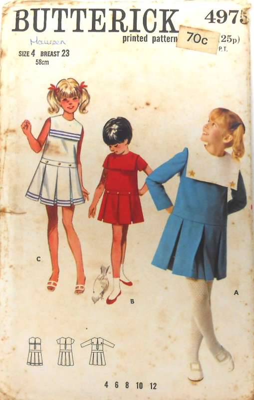 VINTAGE BUTTERICK 4975 GIRLS ONE PIECE DRESS SIZE 4 YEARS BREAST 23 COMPLETE-UNCUT-F/FOLDED