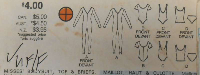 BUTTERICK 6319 BODYSUIT-TOPS-BRIEFS SIZE SMALL(8-10) COMPLETE-UNCUT-F/FOLDED