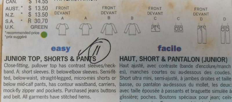 BUTTERICK 6654 JUNIOR TOP-SHORTS-PANTS SIZE 9/10-13/14 SEE L1STING-ZIPLOC
