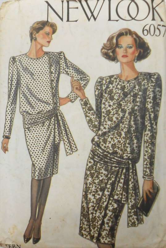 NEW LOOK PATTERNS 6057 DRESS WITH FRONT OVERLAP AND HIP SASH SIZE 8-18 COMPLETE CUT TO 18