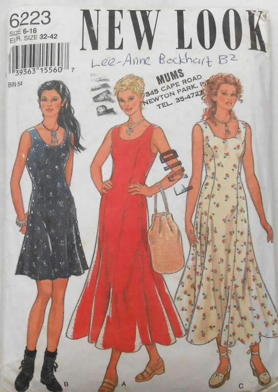 NEW LOOK PATTERNS 6223 PANELLED FLARED V NECK DRESS SIZE 6-16 COMPLETE  CUT TO 10