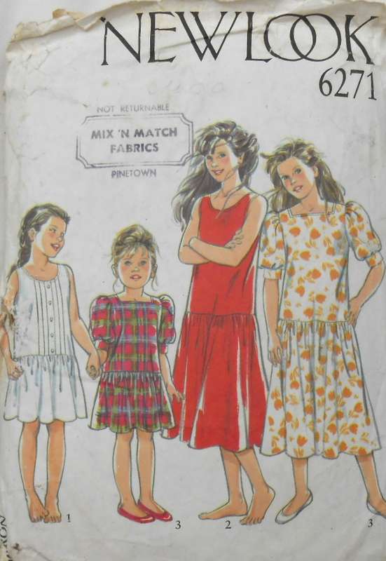 NEW LOOK PATTERNS 6271 GIRLS HIPSTER DRESSES SIZE 4-12 YEARS COMPLETE CUT TO 12 YEARS