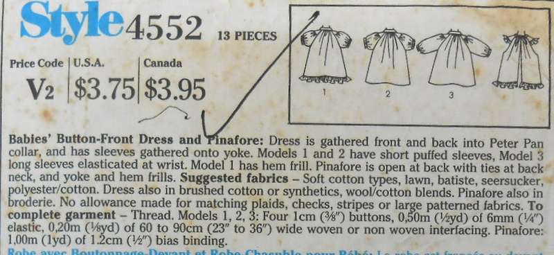 STYLE 4552 BABIES BUTTON FRONT DRESS & PINAFORE SIZES 6 MONTHS COMPLETE