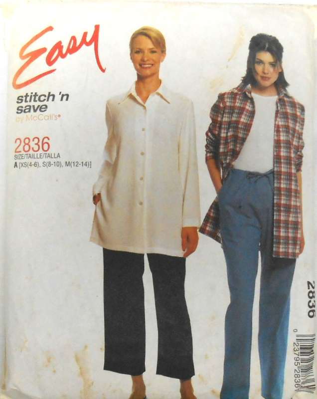McCALLS  2836 SHIRT & PULL- ON PANTS SIZE XS-S-M (6-14) COMPLETE-UNCUT-REFOLDED