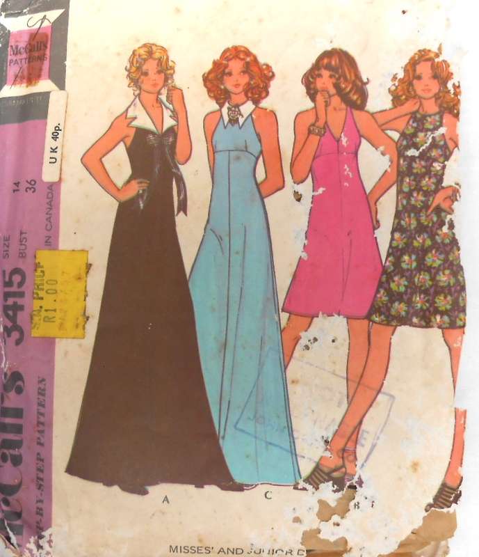 McCALLS  3415 DRESS WITH DETACHABLE COLLAR SIZE 14 BUST 36 COMPLETE-NO SEWING INSTRUCTIONS-ZIPLOC