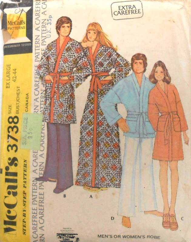 McCALLS  3738 UNISEX ROBE SIZE EX LARGE 42-44 COMPLETE-(LENGTH CUT-BOTH PIECES H/W)