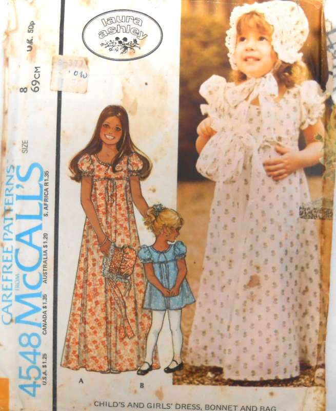McCALLS 4548 DRESS-BONNET-BAG SIZE 8 YEARS-BREAST 69 CM-COMPLETE