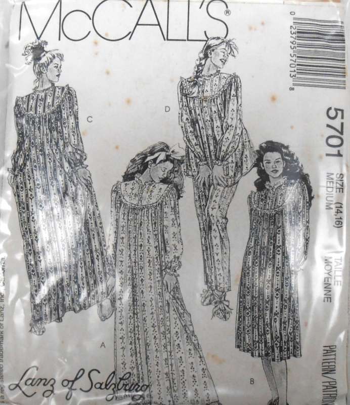 McCALLS  5701 LADIES NIGHTGOWNS SIZE MEDIUM-14-16-COMPLETE-UNCUT-F/FOLDED-ZIPLOC-COVERB/W PICTURE
