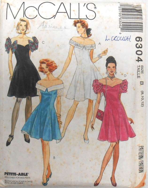 McCALLS 6304 STUNNING OFF THE SHOULDER DRESSES & PETTICOAT S1ZE 8-10-12 COMPLETE-UNCUT-F/FOLDED