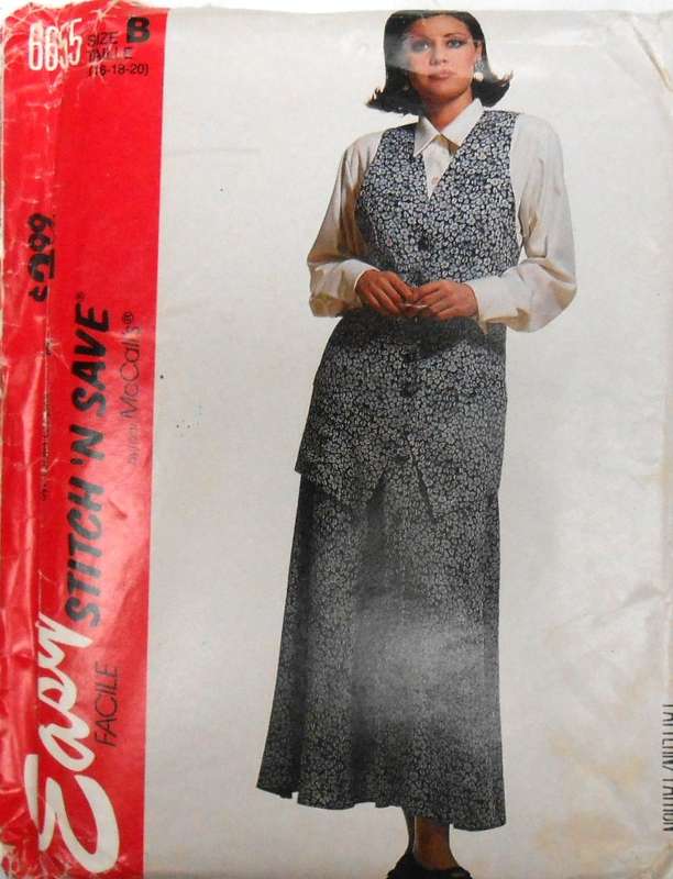 McCALLS 6855 LINED WAISTCOAT-SKIRT-BLOUSE S1ZE 16-18-20 COMPLETE-UNCUT-F/FOLDED