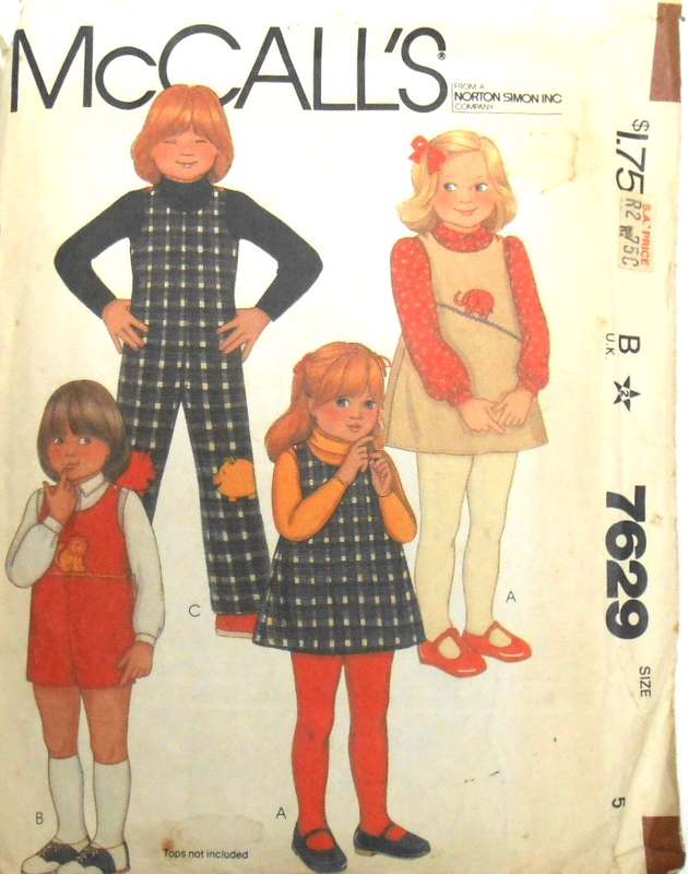 McCALLS 7629 GIRLS PINAFORE-JUMPSUIT+TRANSFER SIZE 5 YEARS COMPLETE