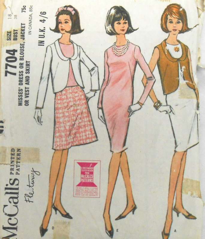 VINTAGE McCALLS 7704 DRESS-BLOUSE-JACKET-WAISTCOAT-SKIRT SIZE 18 BUST 38 SEE LISTING-ZIPLOC