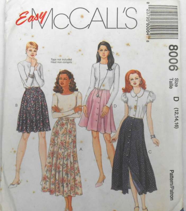 McCALLS 8006 SET OF FRONT BUTTON SKIRTS SIZE 12-14-16 COMPLETE-UNCUT-F/FOLDED