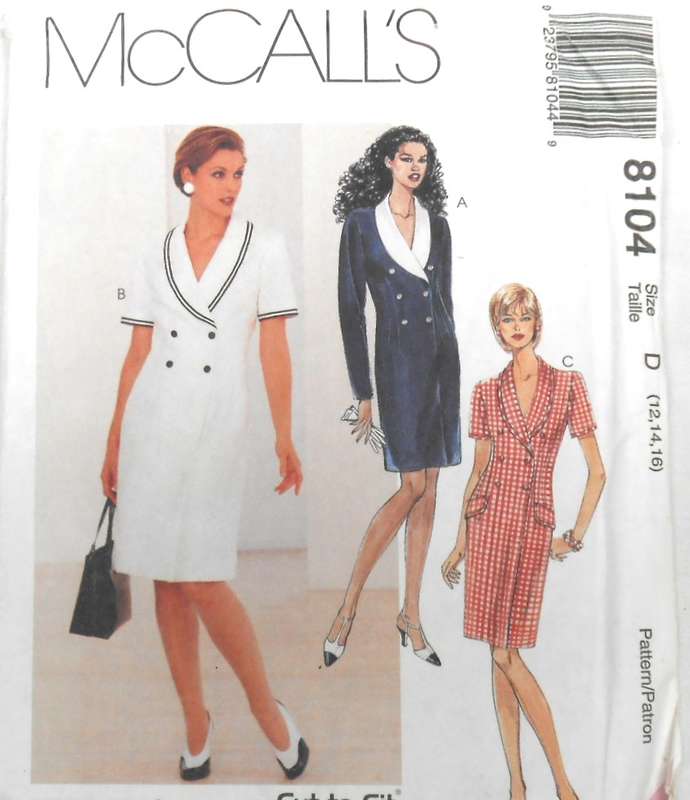 McCALLS 8104 COAT DRESS SIZE 12-14-16 COMPLETE-UNCUT-F/FOLDED