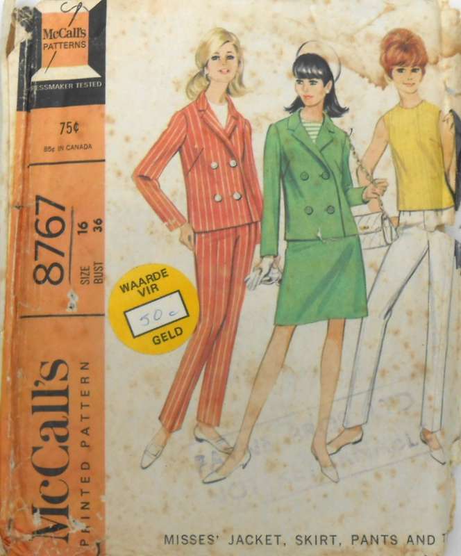 VINTAGE McCALLS 8767 JACKET-TOP-SKIRT-PANTS SIZE 16 BUST 36 COMPLETE-UNCUT-F/FOLDED-ZIPLOC