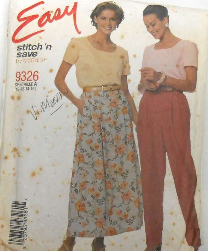 McCALLS 9326 TOP-PULLON SKIRT & PANTS SIZE 10-12-14-16 COMPLETE-CUT TO 16