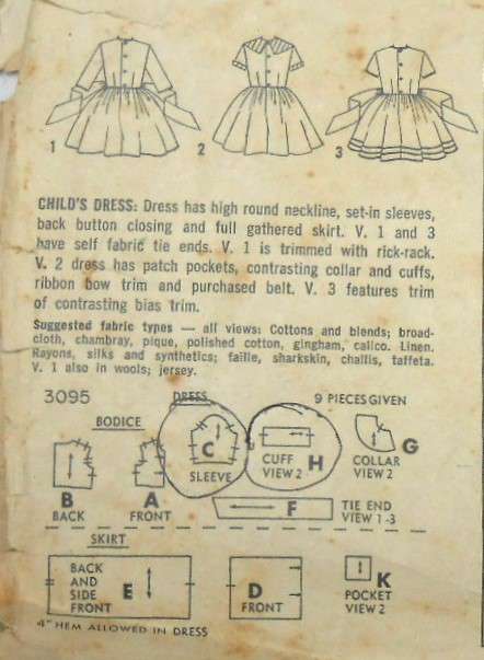 VINTAGE SIMPLICITY 3095 TODDLERS DRESS SIZE 2 YEARS SEE LISTING ZIPLOC