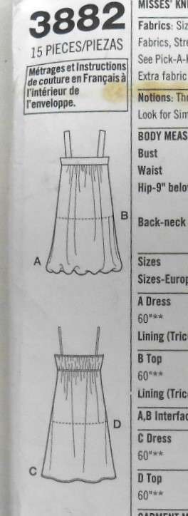 SIMPLICITY 3882 HIGH BODICE DRESSES & TOPS FOR KNITS SIZE 4-6-8-10-12 COMPLETE-CUT TO 12