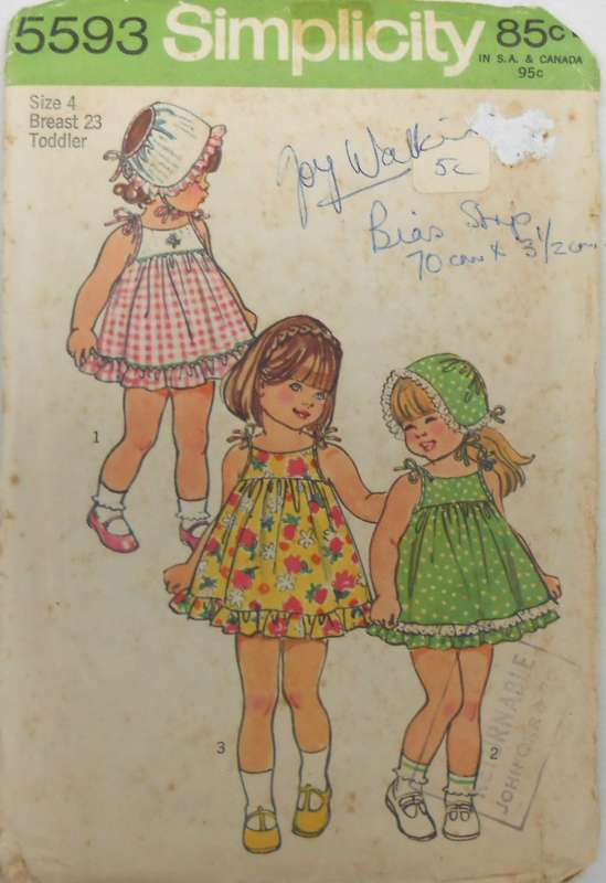 SIMPLICITY 5593 TODDLERS DRESS & BONNET SIZE 4 YEARS BREAST 23 COMPLETE-ZIPLOC