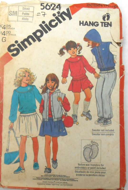 SIMPLICITY 5624 GIRLS SWEATSHIRT-PANTS-SHORTS-SKIRT-HOODED VEST-BAG SIZE S7 YEARS-COMPLETE-TRANSFER