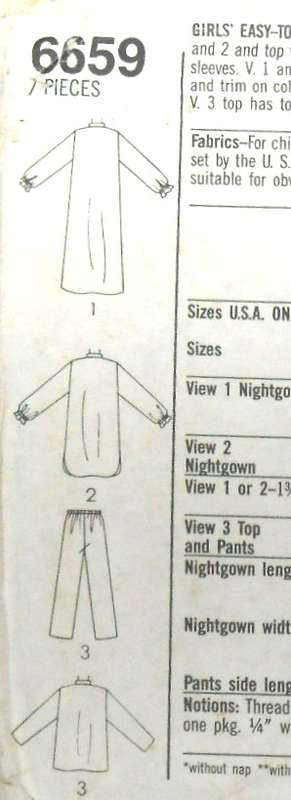 SIMPLICITY 6659 GIRLS PJS & NIGHGOWN SIZE SMALL7 YEARS COMPLETE-UNCUT-F/FOLDED