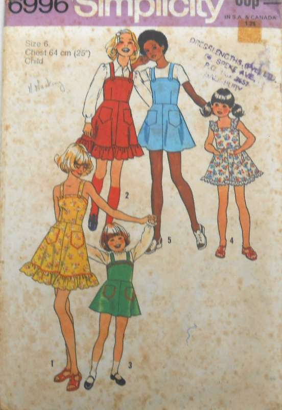 SIMPLICITY 6996 GIRLS PINAFORE OR DRESS SIZE 6 YEARS CHEST 64 CM COMPLETE