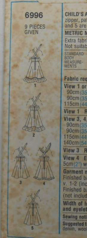 SIMPLICITY 6996 GIRLS PINAFORE OR DRESS SIZE 6 YEARS CHEST 64 CM COMPLETE