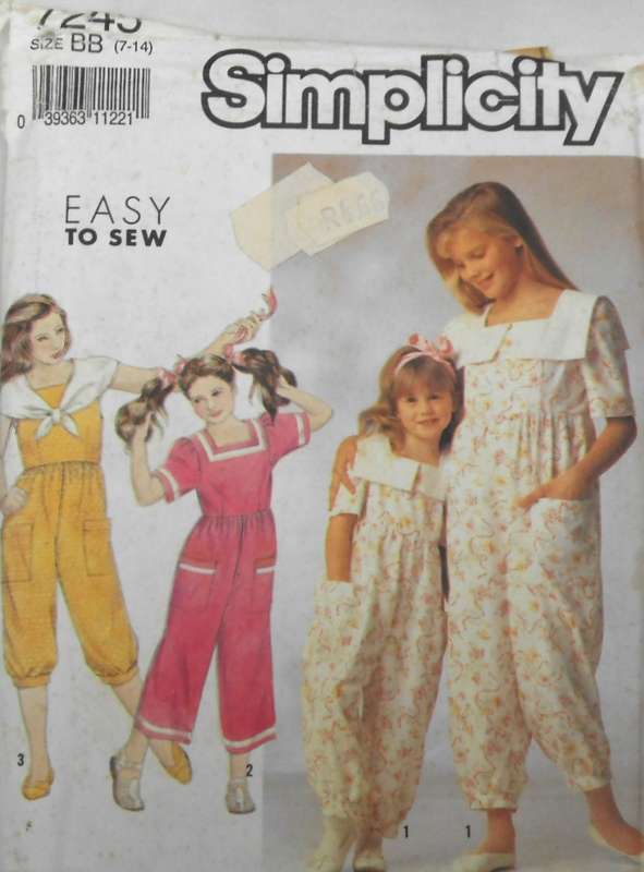 SIMPLICITY 7245 GIRLS JUMPSUIT IN 2 LENGTHS+COLLAR VARIATIONS SIZE 7-14 YEARS COMPLETE