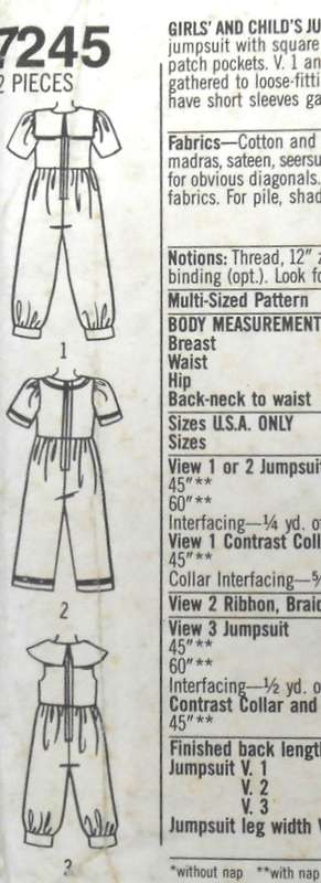 SIMPLICITY 7245 GIRLS JUMPSUIT IN 2 LENGTHS+COLLAR VARIATIONS SIZE 7-14 YEARS COMPLETE