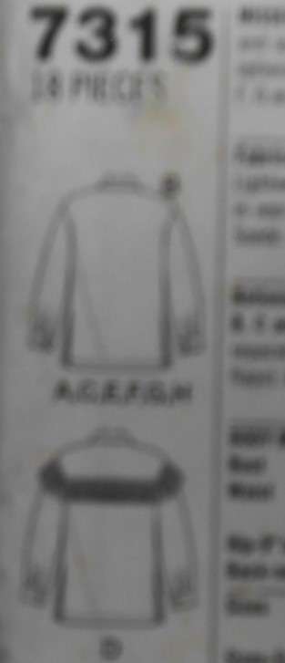 SIMPLICITY 7315 TRACKSUIT SHIRT-JACKET SIZE XS-S-M (30 1/2 - 38CM COMPLETE-UNCUT-F/FOLDED