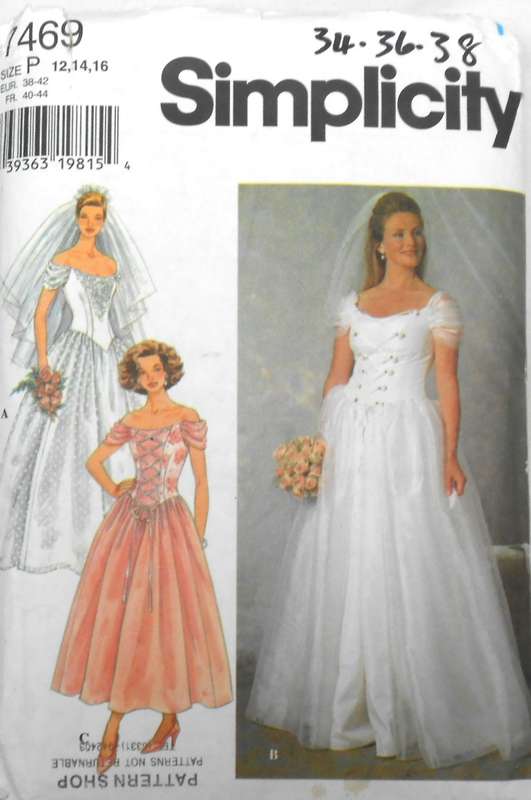 SIMPLICITY 7469 BRIDAL DRESS SIZE 12-14-16 COMPLETE-CUT TO 14