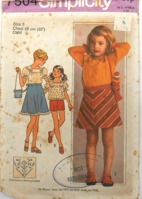 SIMPLICITY 7504 GIRLS BLOUSE-BIAS SKIRT-BAG SIZE 3 YEARS CHEST 56 CM COMPLETE
