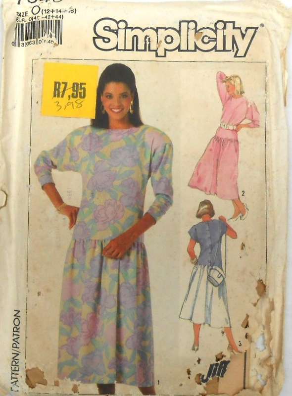 SIMPLICITY 7846 LOOSE FITTING DRESS WITH HIP WAIST SIZE 12-14-16 COMPLETE