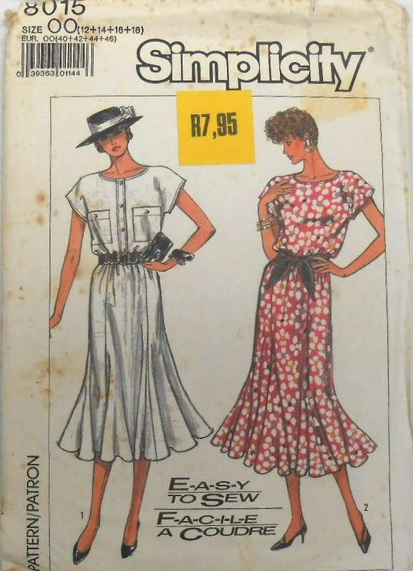 SIMPLICITY 8015 PULLOVER DRESS SIZE 12-14-16-18 COMPLETE-CUT TO 16