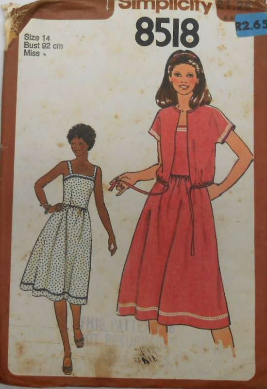 SIMPLICITY 8518 SUNDRESS & UNLINED JACKET SIZE 14 BUST 92 CM COMPLETE-UNCUT-F/FOLDED