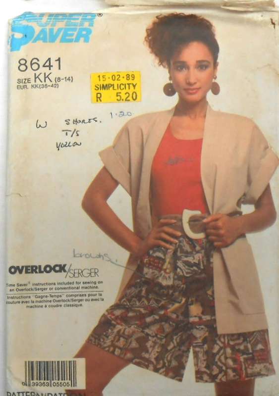SIMPLICITY 8641 LOOSE FITTING UNLINED JACKET-PULLON SHORTS SIZE 8-14 COMPLETE-ONLY SHORTS CUT