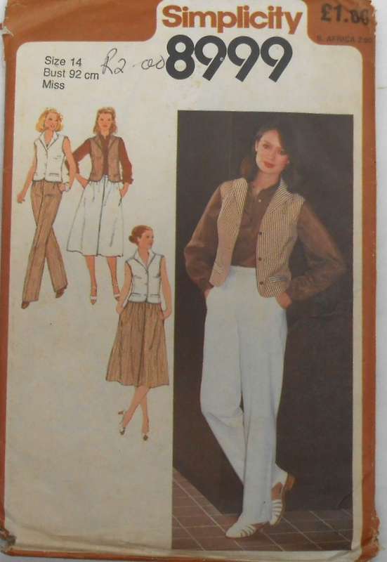 SIMPLICITY 8999 SKIRT-PANTS-LINED WAISTCOAT SIZE 14 BUST 92 CM COMPLETE