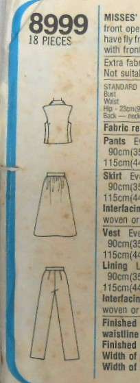 SIMPLICITY 8999 SKIRT-PANTS-LINED WAISTCOAT SIZE 14 BUST 92 CM COMPLETE