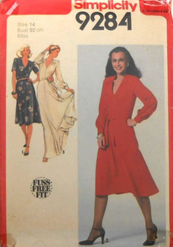 SIMPLICITY 9284 DRESS WITH TIE BELT SIZE 14 BUST 92 CM NO SLEEVE PATTERN SUPPLIED