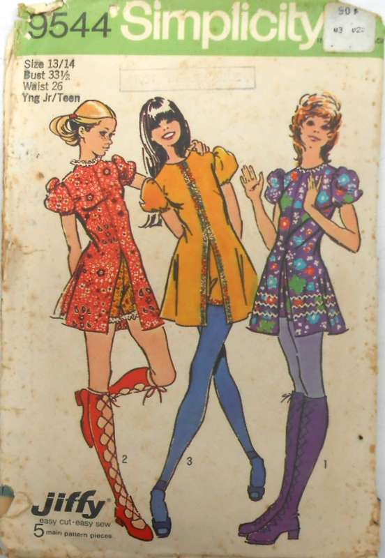 SIMPLICITY 9544 MINI DRESS & SHORT SHORTS SIZE 13/14 BUST 33 1/2 COMPLETE-ZIPLOC