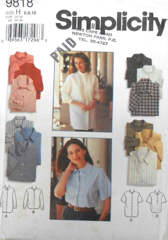SIMPLICITY 9818 LOOSE FITTING FRONT BUTTON SHIRT SIZE 6-8-10 COMPLETE CUT TO 10