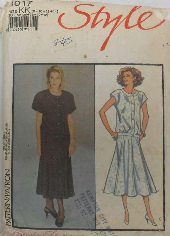 STYLE 1017 TWO PIECE DRESS SIZE 8-10-12-14 COMPLETE- PG 1/2 OF INSTRUCTIONS NOT SUPPLIED