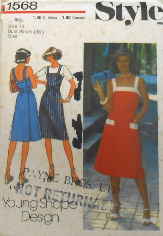 STYLE 1568 WRAP DRESS OR PINAFORE WITH SHOULDER STRAPS SIZE 14 BUST 92 CM COMPLETE