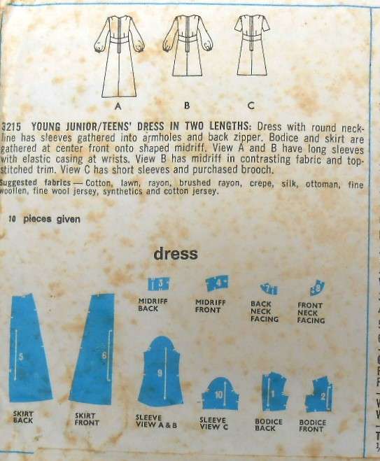 VINTAGE STYLE 3215 DRESS WITH ROUND NECKLINE SIZE 15/16 BUST 35 COMPLETE