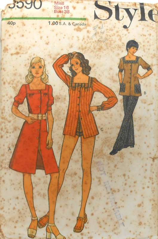 VINTAGE STYLE 3590DRESS OR SMOCK-PANTS-SHORTS SIZE 16 BUST 38 COMPLETE-PART CUT