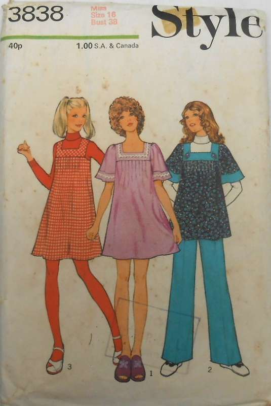 STYLE 3838 DRESS-TUNIC-PINAFORE-PANTS SIZE 14 BUST 36 COMPLETE-NO SEWING INSTRUCTIONS SUPPLIED